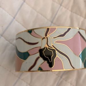 Tory Burch gold floral medal cuff bracelet